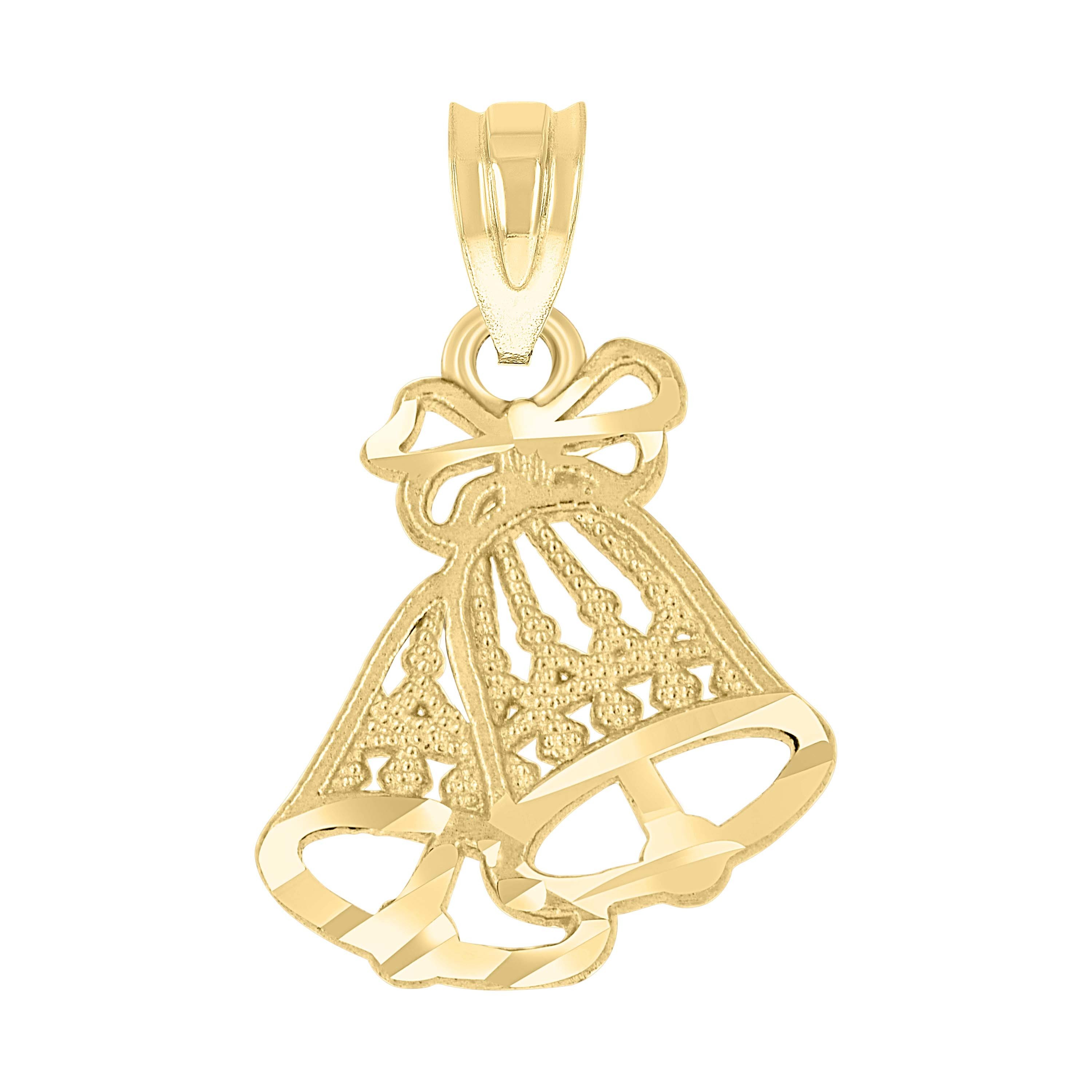 10kt 10k Yellow Gold Diamond-Cut Womens Bells Luck Charm Pendant
